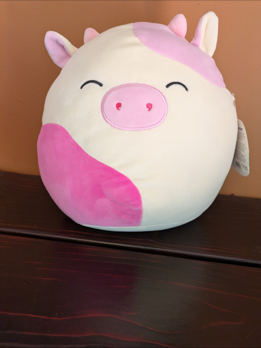 Squishmellow Caedyn 12" Plush Cow Pillow - Cream & Pink Cute Round Plush